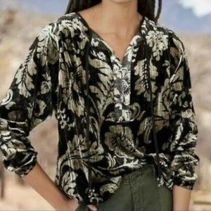 Anthropologie Faustine Peasant Velvet Blouse Black Gold - M